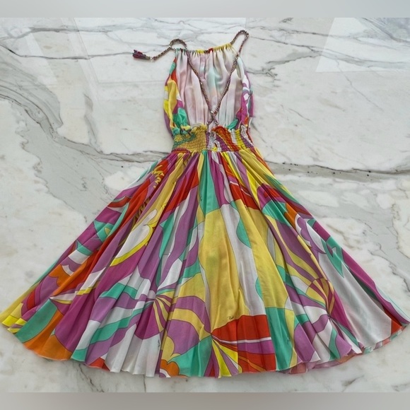 EMILIO PUCCI ORANGE PINK MULTI CHAIN SUNDRESS 9HWG30 SIZE IT42 / US 8 NWOTS! - Picture 10 of 17